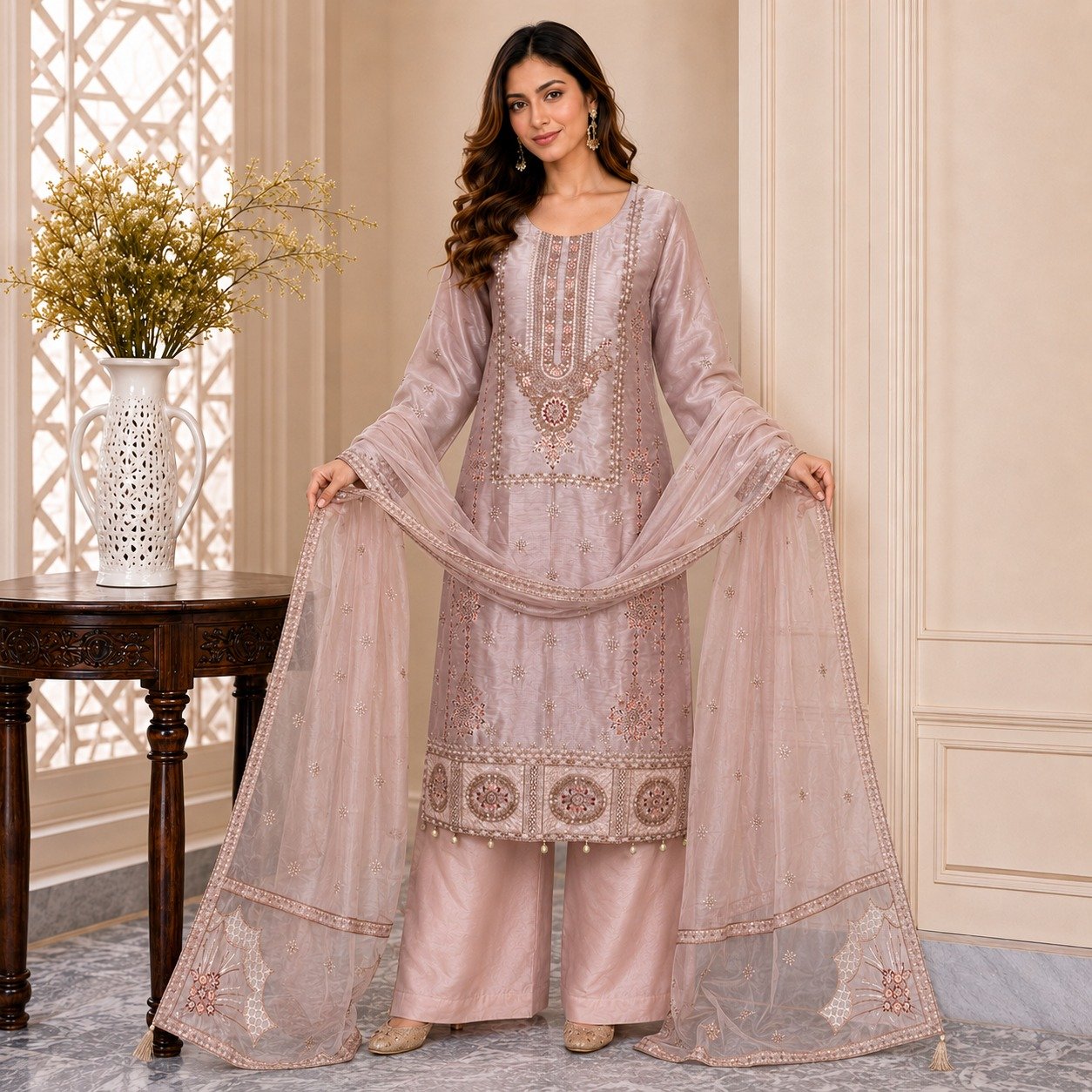 Mauve Pakistani Silk Suits UK