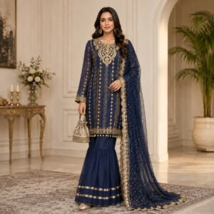 navy blue Pakistani chiffon suit uk