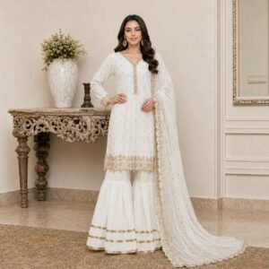 off-white Pakistani chiffon suit uk