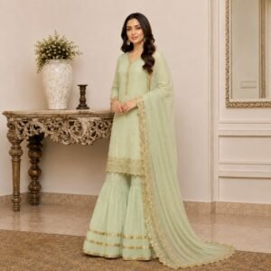 sage green chiffon suits pakistani