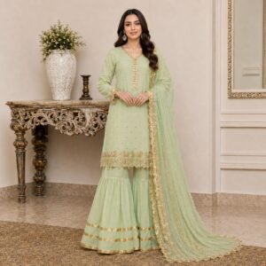 sage green chiffon suits pakistani