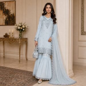 sky blue Pakistani chiffon suit uk