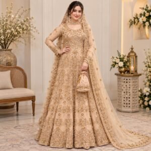Beige Pakistani Dresses for Walima (3)