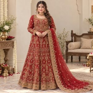 Crimson Red Pakistani Dresses for Barat