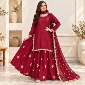 Crimson Red Pakistani Wedding Party Wear