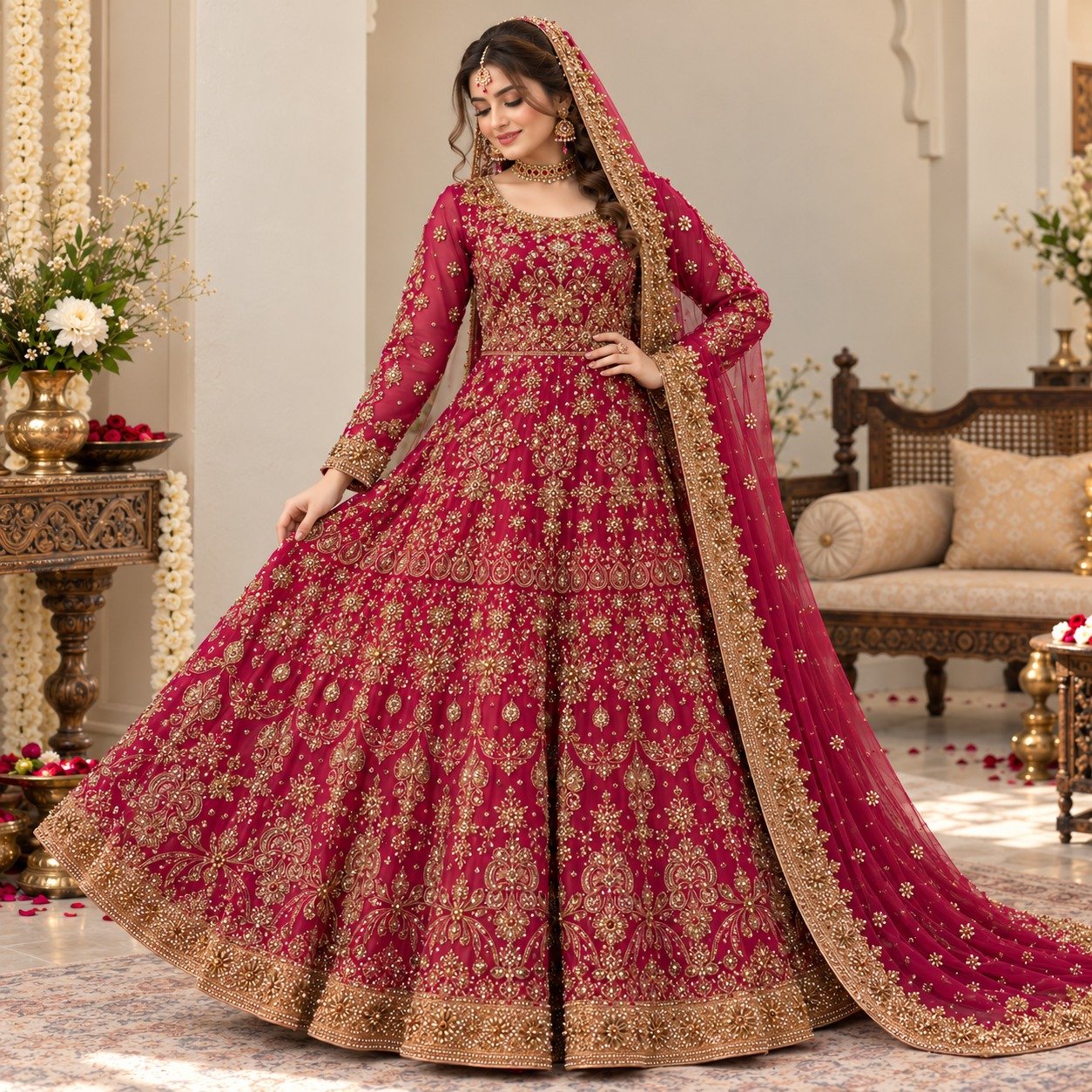 Deep Magenta Barat Dresses for Bridal
