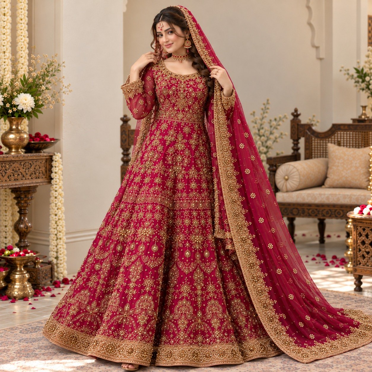 Deep Magenta Barat Dresses for Bridal