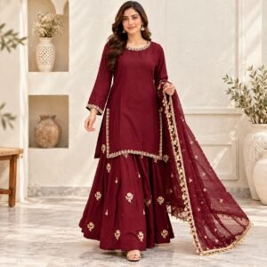Deep Maroon Pakistani Wedding Party Dresses