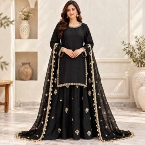 Jet Black Pakistani Party Wear Dresses