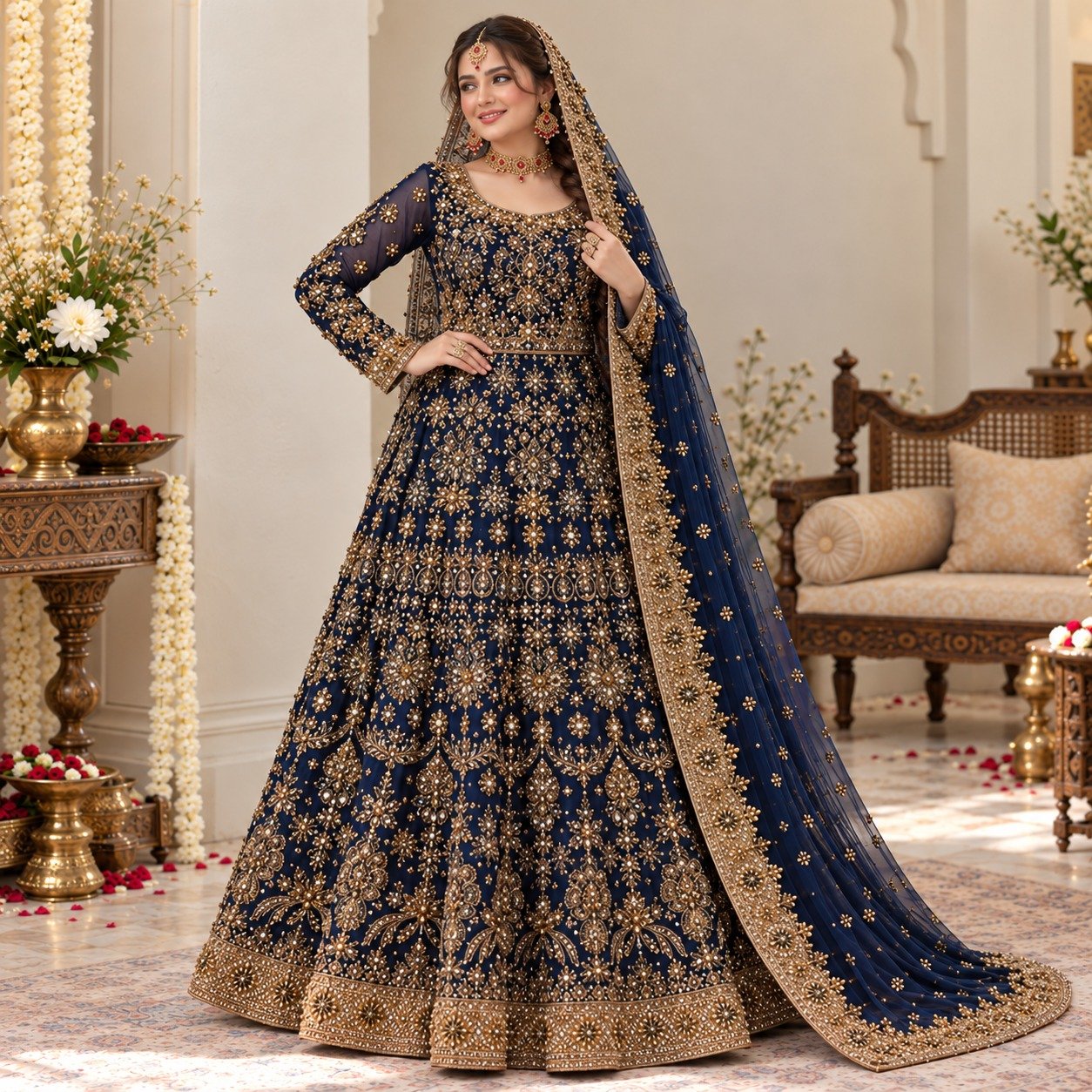 Navy Blue Barat Dresses for Bridal