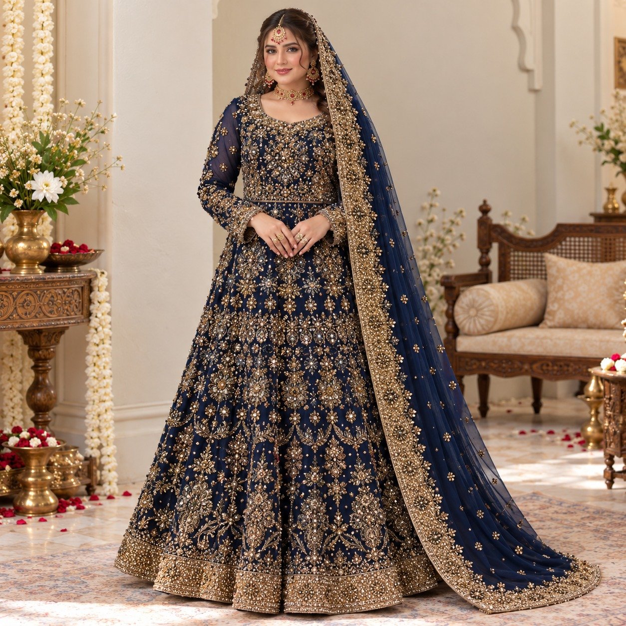 Navy Blue Barat Dresses for Bridal