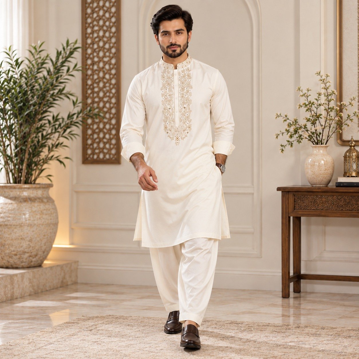 Off-White Marriage Kurta for Men