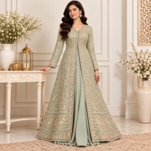 Olive Green Pakistan Walima Gown
