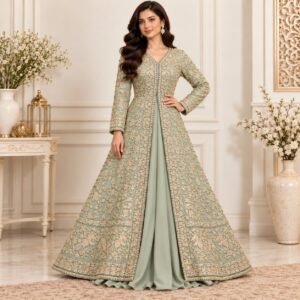 Olive Green Pakistan Walima Gown
