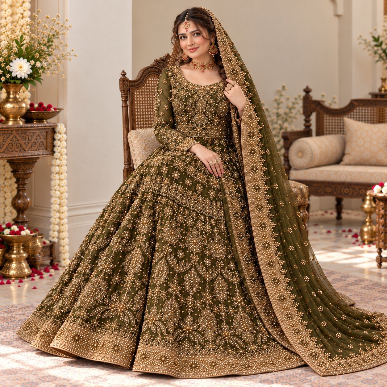 Saga Green Pakistani Dresses for Barat