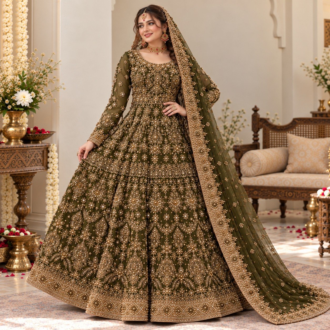 Saga Green Pakistani Dresses for Barat
