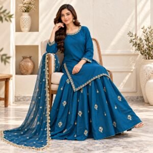 Teal Blue Pakistani Party Wear Dresses