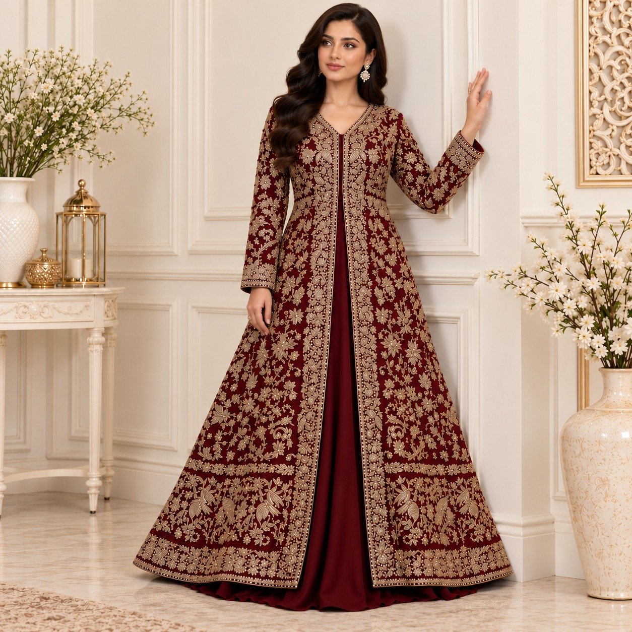 Wine Red Bridal Maxi Dresses for Barat