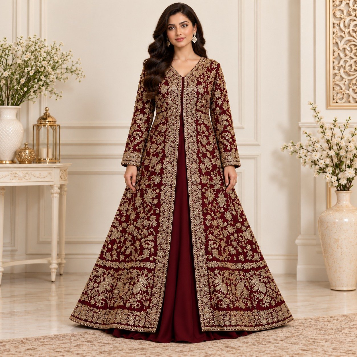 Wine Red Bridal Maxi Dresses for Barat